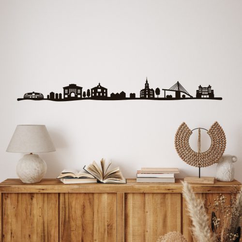 Cityline Kaposvár városkép fa dekoráció színházzal és híddal modern nappali falán